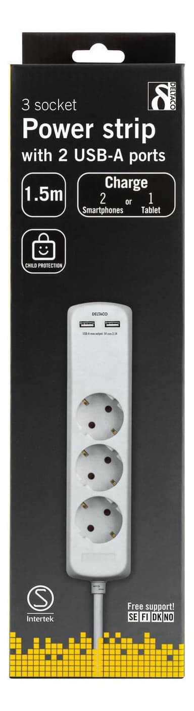 Power strip 3xCEE 7/4, 1xCEE 7/7, 1.5m cable, 2xUSB-A, white
