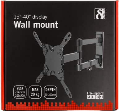 Wall mount for tv/screen, 15""-40"",  max 20kg, 3 leads, black