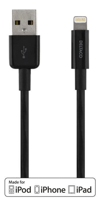 DELTACO USB-synk/latauskaapeli, iPad, iPhone ja iPod, MFi, 3m, musta