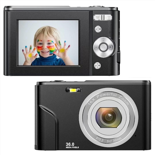 Digikamera 36 MP, HD 1080p ja 16x zoom Musta