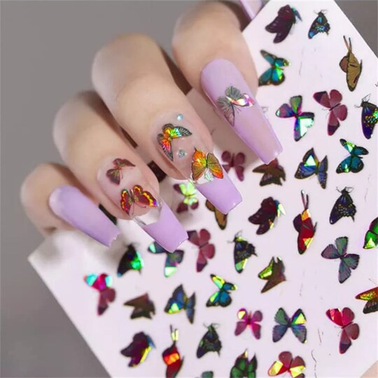 Butterfly Laser Nail Art Tarrat 10 arkkia ZD3714 Monivärinen