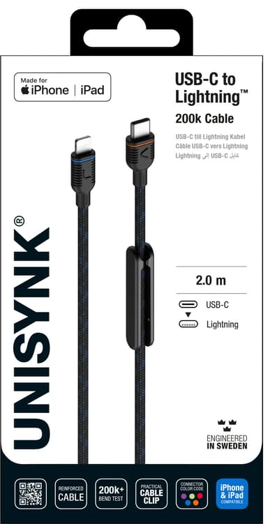 Unisynk USB-C - Lightning kaapeli 2,0 m (musta)