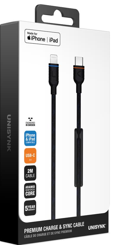 Unisynk USB-C - Lightning kaapeli 2,0 m (musta)