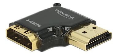 Delock HDMI-sovitin, 19-pin na-ur, kulmaliitin 90° oikealle, musta