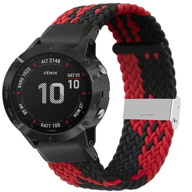 Punottu elastinen rannekoru Garmin Fenix 6 - Punainen/Musta