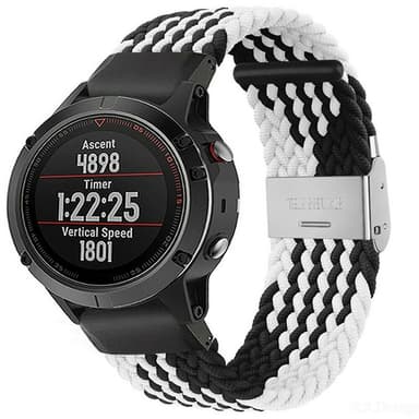 Punottu elastinen rannekoru Garmin Fenix 5 - Musta/Valkoinen