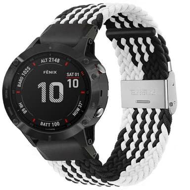 Punottu elastinen rannekoru Garmin Fenix 6 - Musta/Valkoinen
