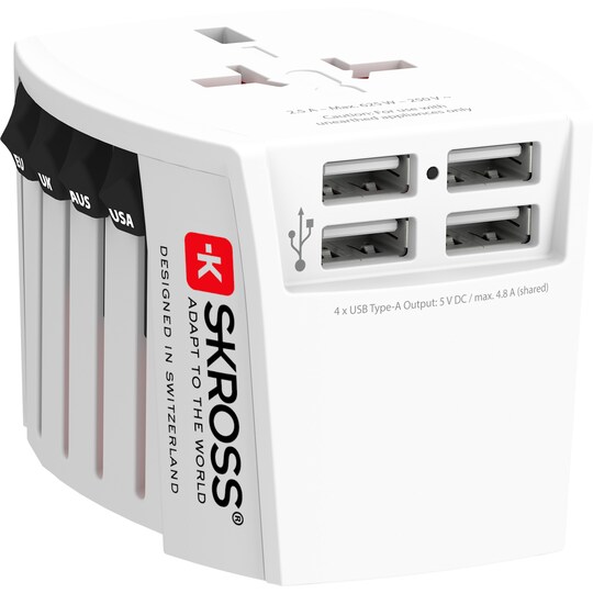 SKROSS MUV USB 4xA, 2-pole travel adapter with 4x USB-A ports