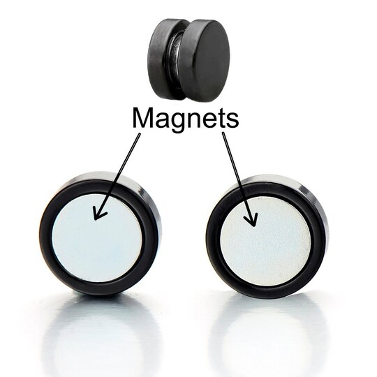 Pyöreät magneettiset korvakorut ruostumatonta terästä Musta