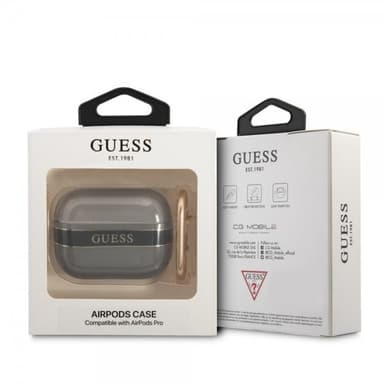 Guess AirPods Pro Kuori Printed Stripe & Gold Hook Musta