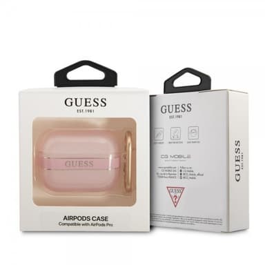 Guess AirPods Pro Kuori Printed Stripe & Gold Hook Vaaleanpunainen