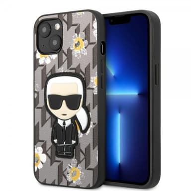 Karl Lagerfeld iPhone 13 Kuori Flower Monogram Iconic Patch Harmaa