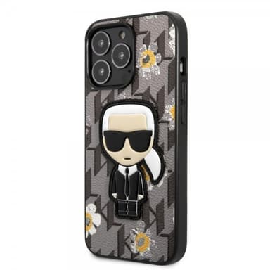 Karl Lagerfeld iPhone 13 Pro Max Kuori Flower Monogram Iconic Patch Harmaa