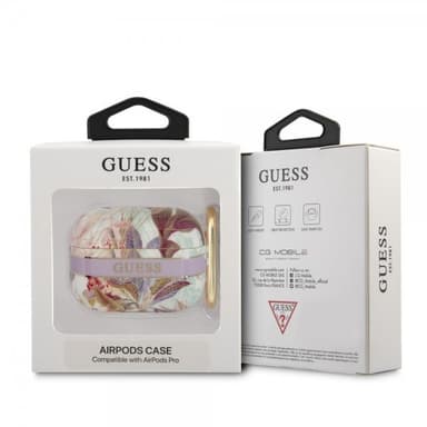 Guess AirPods Pro Kuori Flower Print & Gold Hook Violetti