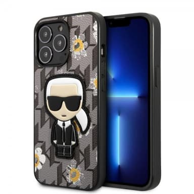 Karl Lagerfeld iPhone 13 Pro Max Kuori Flower Monogram Iconic Patch Harmaa