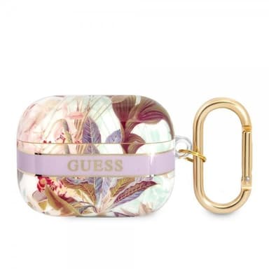 Guess AirPods Pro Kuori Flower Print & Gold Hook Violetti