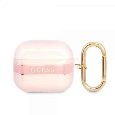 Guess AirPods 3 Kuori Printed Stripe & Gold Hook Vaaleanpunainen