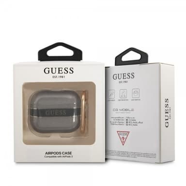 Guess AirPods 3 Kuori Printed Stripe & Gold Hook Musta