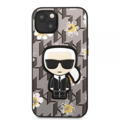 Karl Lagerfeld iPhone 13 Kuori Flower Monogram Iconic Patch Harmaa