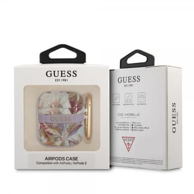 Guess AirPods 1/2 Kuori Flower Print & Gold Hook Violetti