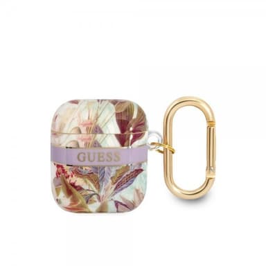 Guess AirPods 1/2 Kuori Flower Print & Gold Hook Violetti