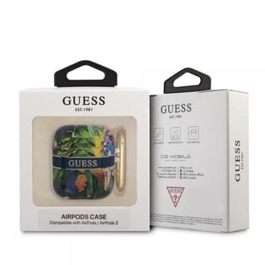 Guess AirPods 1/2 Kuori Flower Print & Gold Hook Sininen