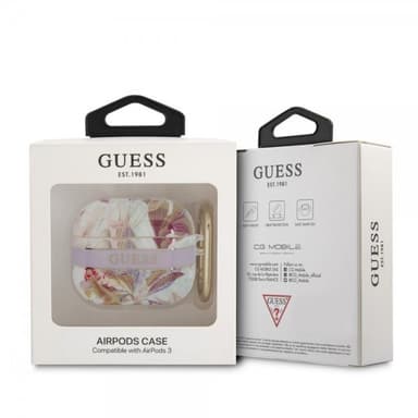 Guess AirPods 3 Kuori Flower Print & Gold Hook Violetti