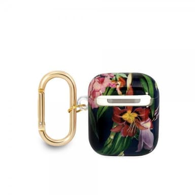 Guess AirPods 1/2 Kuori Flower Print & Gold Hook Sininen