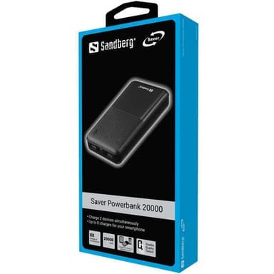 20 000 mAh Saver Power Bank, musta