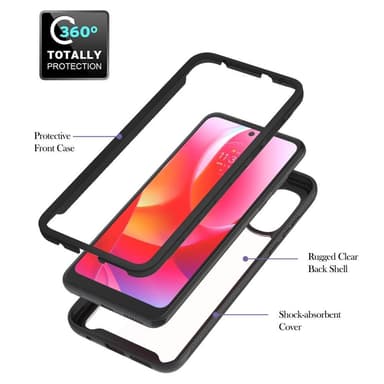 YB PC Series-5 Motorola Moto G Powerille (2022) /G Pure PC + TPU-iskunkestävä puhelinkotelo rengaspidikkeellä - musta