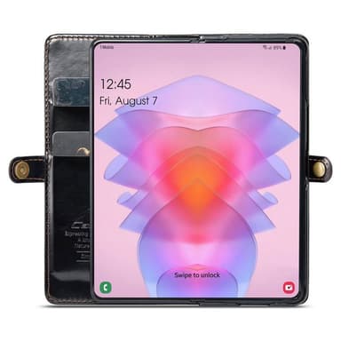 Lompakkokotelo 3-kortti aitoa nahkaa Samsung Galaxy Z Fold 4 - Musta