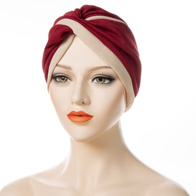 Valmiiksi sidottu Bonnet Beanie Hat Puuvilla/Satin Wine Red/Beige