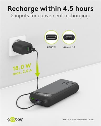 Goobay Pikalataus Powerbank 20 000 mAh (USB-C™ PD, QC 3.0)