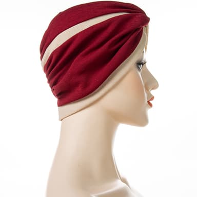 Valmiiksi sidottu Bonnet Beanie Hat Puuvilla/Satin Wine Red/Beige