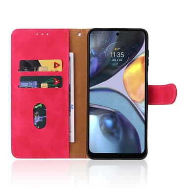 SKALO Motorola Moto G22 Matt PU Nahka lompakkokotelo - Cerise