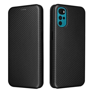 SKALO Motorola Moto G22 Carbon Fiber Lompakkokotelo - Musta