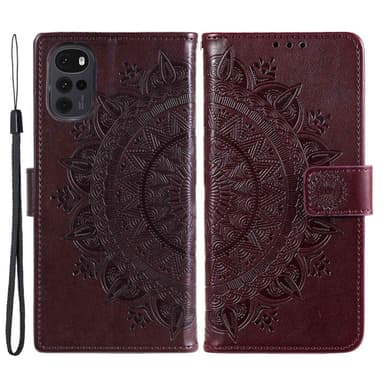 SKALO Motorola Moto G22 Mandala lompakkokotelo - Ruskea