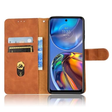 SKALO Motorola Moto E32/E32s Matt PU Nahka lompakkokotelo - Ruskea
