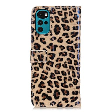 SKALO Motorola Moto G22 Leopardikuvioinen lompakkokotelo PU-nahasta.