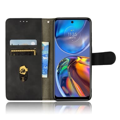SKALO Motorola Moto E32/E32s Matt PU Nahka lompakkokotelo - Musta