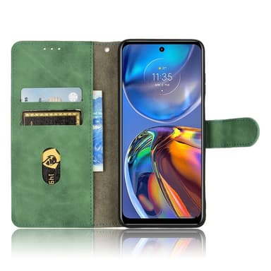SKALO Motorola Moto E32/E32s Matt PU Nahka lompakkokotelo - Vihreä