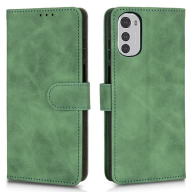 SKALO Motorola Moto E32/E32s Matt PU Nahka lompakkokotelo - Vihreä