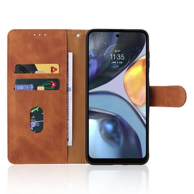 SKALO Motorola Moto G22 Matt PU Nahka lompakkokotelo - Ruskea