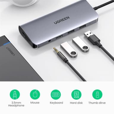 USB Type-C -keskitin, jossa on kortinlukija, VGA, Ethernet ja HDMI-portti