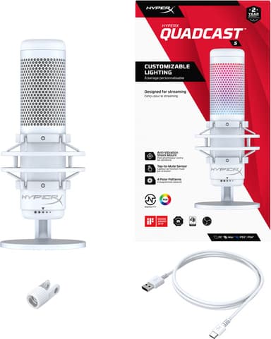 HyperX QuadCast S mikrofoni (valkoinen)