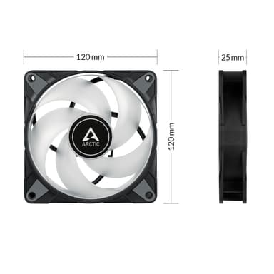 ARCTIC P12 PWM PST RGB 0dB Tietokonekotelo Tuuletin 12 cm Musta, Valkoinen 1 kpl