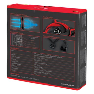 ARCTIC BioniX P140 Tietokonekotelo Tuuletin 14 cm Musta, Punainen