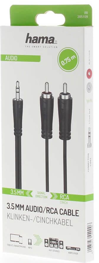 Hama-äänikaapeli 3.5mm - 2x RCA (0.75m)