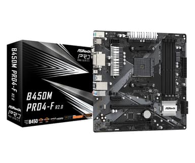 Asrock B450M Pro4-F R2.0 AMD B450 Kanta AM4 mikro ATX