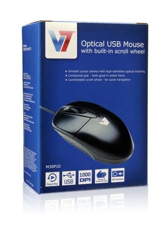 V7 M30P10-7E, Optinen, USB A-tyyppi, 1000 DPI, Musta